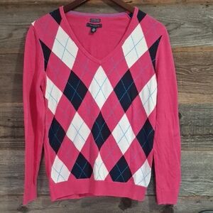 Women's Timmy Hilfiger Pink Argyle V-Neck Sweater #3